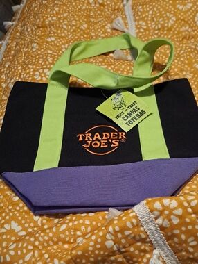 TRADER JOE'S Canvas Tote Bag - Black with green brand New